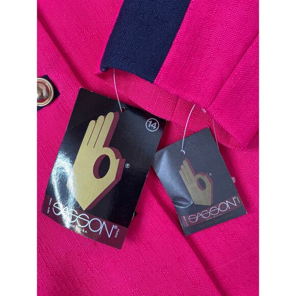 NWT Vintage SASSON Paris New York Blazer Jacket Pink Navy 80s / 90s Size 14 - Picture 6 of 7
